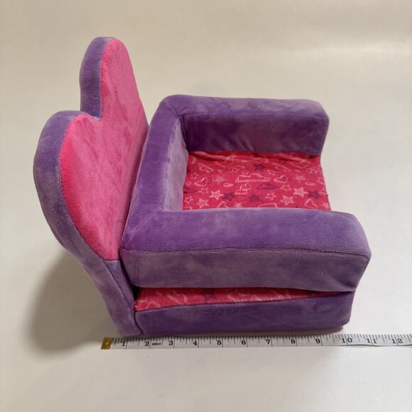 Build A Bear Plush Pink Purple Heart Shaped Fold Out Couch Futon Bed Chair - Picture 5 of 7